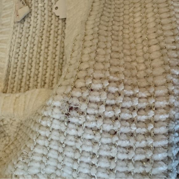 Anthropologie Moth white and gold metallic crew neck sweater wide sleeves - Picture 9 of 11